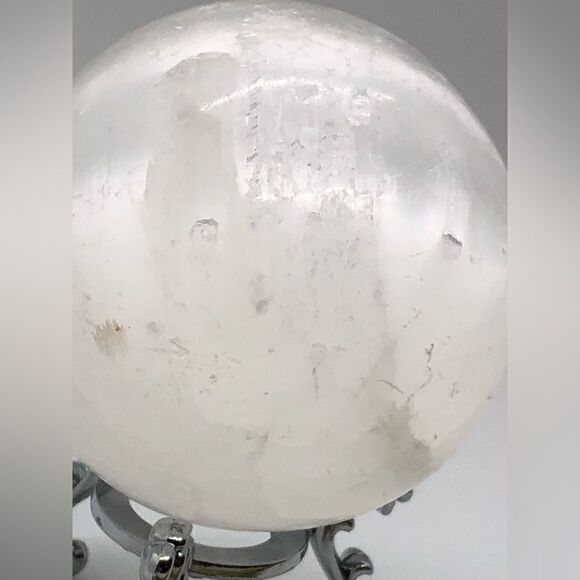 Crystal Selenite Ball, Polished Quartz Sphere on tripod stand - Picture 3 of 16
